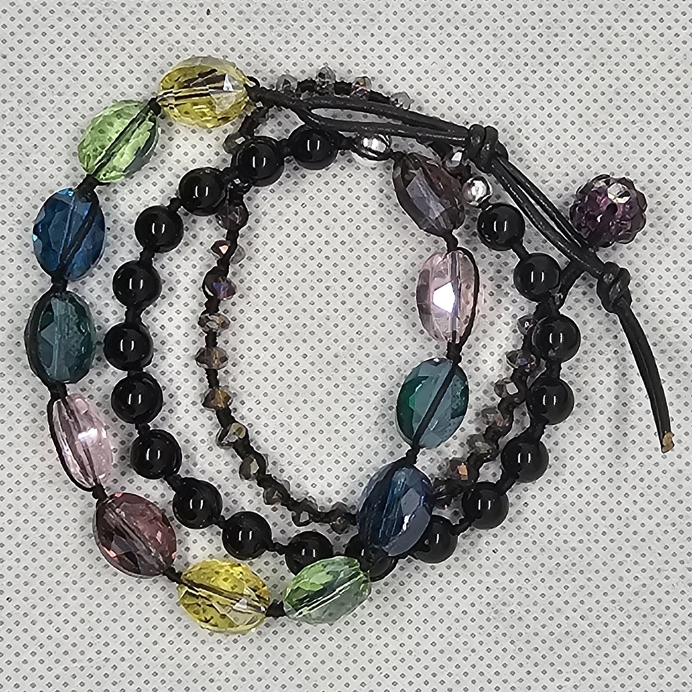 Multi Crystal & Black Onyx Wrap Bracelet